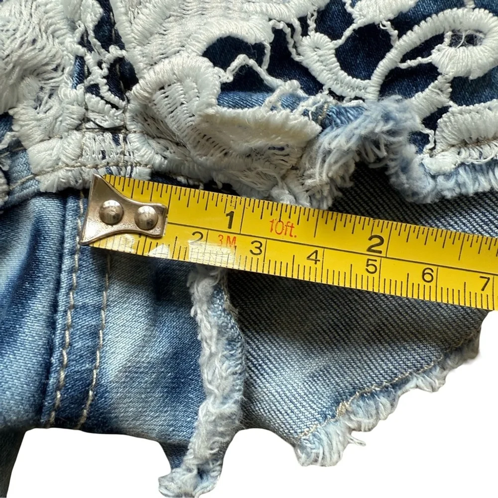 Parisian Collection Blue Denim Shorts with White Lace Overlay Size 7 Boho Y2K